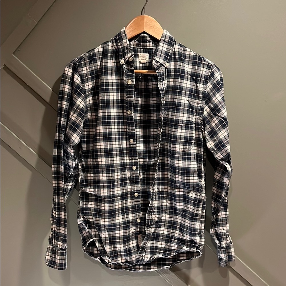 J. Crew Green and Blue Plaid Flannel Shirt
